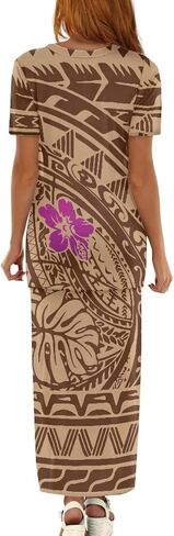 Puletasi Polynesian Tribal Clothing Two Piece Skirt Set for Women Outfits Short Sleeve Top High Waist Midi Skirt in Saudi Arabia
