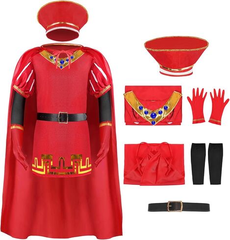 6PCS Costume Set King Halloween Cosplay Red Cape Cloak Cap Shirt Gloves Props Outfit for Adult Men Women Clothes in Saudi Arabia