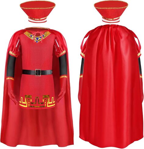 6PCS Costume Set King Halloween Cosplay Red Cape Cloak Cap Shirt Gloves Props Outfit for Adult Men Women Clothes in Saudi Arabia