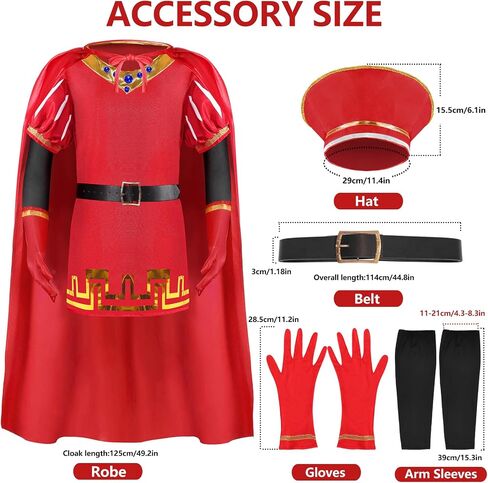 6PCS Costume Set King Halloween Cosplay Red Cape Cloak Cap Shirt Gloves Props Outfit for Adult Men Women Clothes in Saudi Arabia