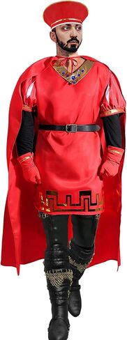 6PCS Costume Set King Halloween Cosplay Red Cape Cloak Cap Shirt Gloves Props Outfit for Adult Men Women Clothes in Saudi Arabia