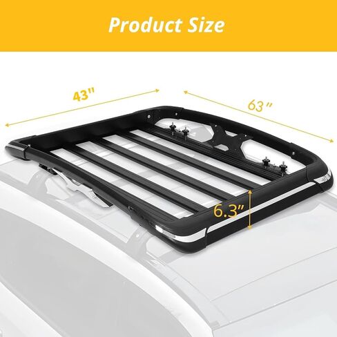 Roof Rack Basket, 63 x 37.8 Inch Heavy Duty Car Carriers Rooftop Basket, 165Lbs Capacity Cargo Rack for SUV Truck Cars in Kuwait