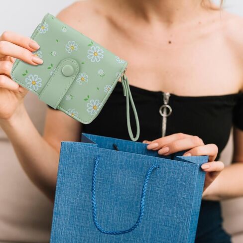 Cute Wallet Women Green Small Wallets Coin Purse Minimalist Flower Design Women's Travel Wallets Leather Credit Card Holder with ID Window Kawaii Cash Wallet for Women Ladies and Girls in Saudi Arabia
