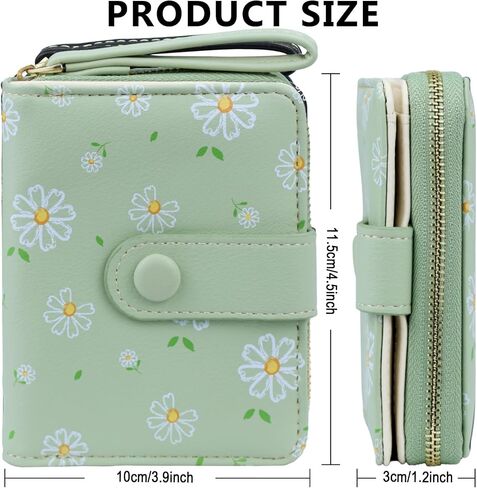 Cute Wallet Women Green Small Wallets Coin Purse Minimalist Flower Design Women's Travel Wallets Leather Credit Card Holder with ID Window Kawaii Cash Wallet for Women Ladies and Girls in Saudi Arabia