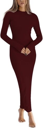 Women Fall Bodycon Maxi Dress Sexy Wedding Party Pencil Dresses Trendy Ribbed Long Sleeve Midi Dress Classy Knit Dress 2025 in Kuwait