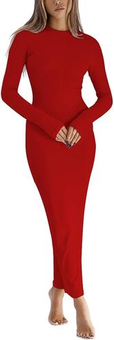 Women Fall Bodycon Maxi Dress Sexy Wedding Party Pencil Dresses Trendy Ribbed Long Sleeve Midi Dress Classy Knit Dress 2025 in Kuwait