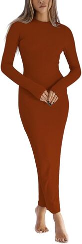 Women Fall Bodycon Maxi Dress Sexy Wedding Party Pencil Dresses Trendy Ribbed Long Sleeve Midi Dress Classy Knit Dress 2025 in Kuwait