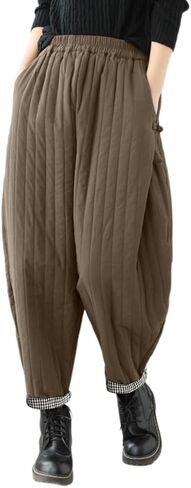 TBA سراويل شتوية للنساء دافئ أسفل القطن بانت سميكة مبطن مبطن Sweatpants فضفاضة تناسب واسعة الساق بنطلون مع جيوب in Kuwait