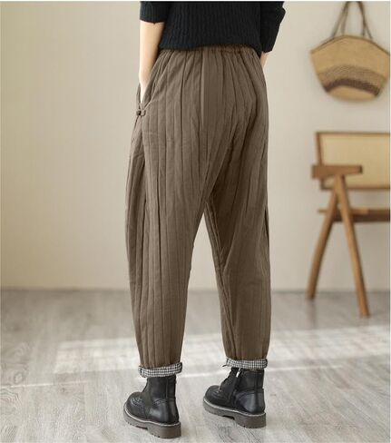 TBA سراويل شتوية للنساء دافئ أسفل القطن بانت سميكة مبطن مبطن Sweatpants فضفاضة تناسب واسعة الساق بنطلون مع جيوب in Kuwait