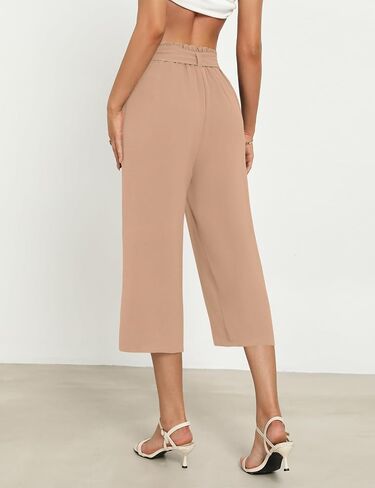 Women's Wide Leg Pants Capris Pants High Waist Casual Lounge Pants Adjustable Tie Business Casual Pants in Saudi Arabia