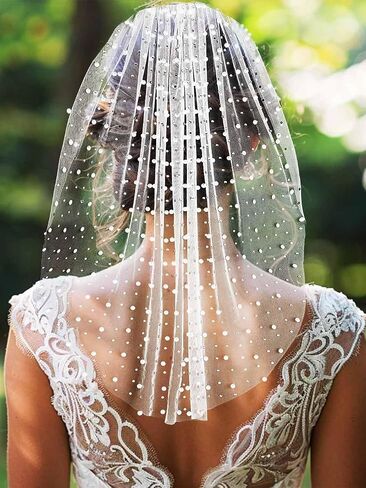Latious 1 Tier Pearl Bride Wedding Veils Short Bridal Veil Rhinestone Veils with Headbands for Brides and Women in Saudi Arabia