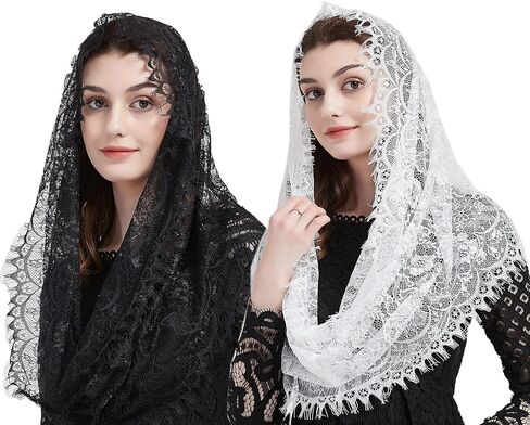 FANFAN Lace Infinity Chapel Veil Black Infinity Veil White Infinity Veil for Catholic Mass 2 Pcs Lace Infinity Scarf Y044 in Saudi Arabia