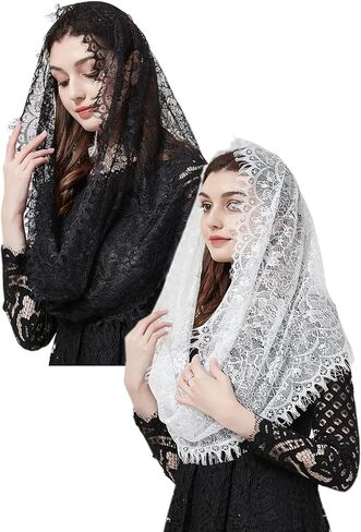 FANFAN Lace Infinity Chapel Veil Black Infinity Veil White Infinity Veil for Catholic Mass 2 Pcs Lace Infinity Scarf Y044 in Saudi Arabia