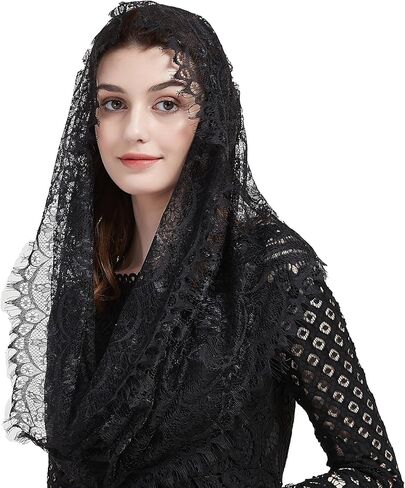 FANFAN Lace Infinity Chapel Veil Black Infinity Veil White Infinity Veil for Catholic Mass 2 Pcs Lace Infinity Scarf Y044 in Saudi Arabia