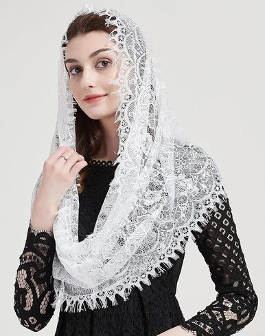 FANFAN Lace Infinity Chapel Veil Black Infinity Veil White Infinity Veil for Catholic Mass 2 Pcs Lace Infinity Scarf Y044 in Saudi Arabia