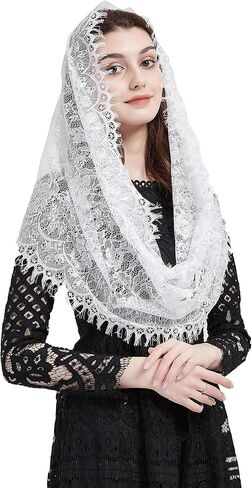 FANFAN Lace Infinity Chapel Veil Black Infinity Veil White Infinity Veil for Catholic Mass 2 Pcs Lace Infinity Scarf Y044 in Saudi Arabia