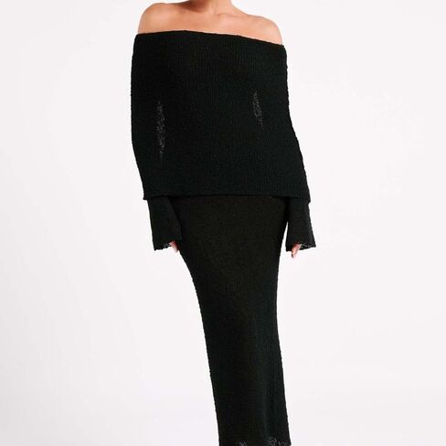 CUTEGAL Women's Off Shoulder Maxi Dress Long Sleeve Bodycon Knit Crochet Mesh Sweater Sexy Vacation Party Dresses Wrap Dress in Saudi Arabia
