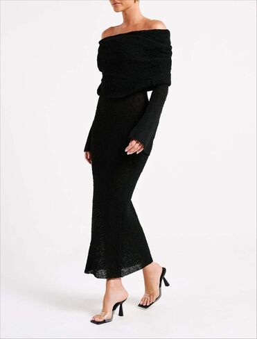 CUTEGAL Women's Off Shoulder Maxi Dress Long Sleeve Bodycon Knit Crochet Mesh Sweater Sexy Vacation Party Dresses Wrap Dress in Saudi Arabia
