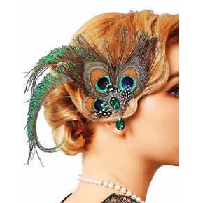 1920s Flapper Headpiece Peacock Feather Hair Clip Feather Headband Cocktail Head Accessories for Women (Pattern 2)