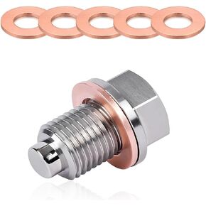 Magnetic Oil Drain Plug, M12×1.5 Stainless Steel Aluminum Sump Drain Nut Bolt with 5 Gaskets, Leak-Proof Reusable Car Engine Oil Drain Plug Replacement for Most Cars