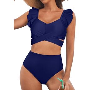 Aleumdr Women's High Waisted Bikini Sets Ruffle Two Piece Swimsuits Crisscross Bathing Suits