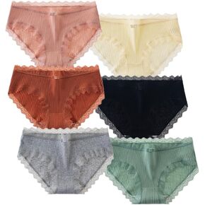 Teen Girls Soft Ribbed Cotton Panties Breathable Comfort Lace Trim Hipster Panties