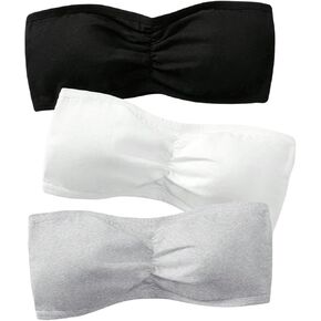 MakeMeChic Girl's 3 Pack Trainer Bra Bandeau Seamless Ruched Front Strapless Sports Bralette