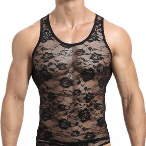 Mens Lace Shirt Mens Sheer Shirt Mesh Lace Tanks Top Sleeveless Lace Shirt for Men Sissy Underwear for Men