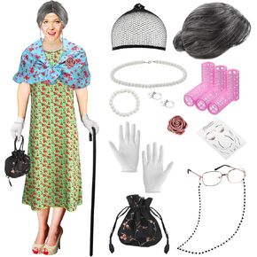 Yingzhao 20 قطعة من زي السيدة العجوز للنساء، زي الجدة المستعار، فستان الجدة لإكسسوارات الهالوين التنكرية in Kuwait