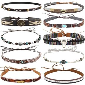 10 Pcs Cowboy Hat Bands for Women Men,Hat Straps for Straw Hats,Hat Belt for Western Theme Parties