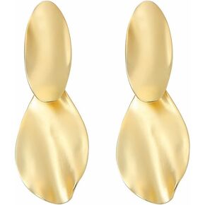 Matte Gold Silver Hammered Long Drop Clip On Earrings Large Unique Statement Clip Earrings for Women