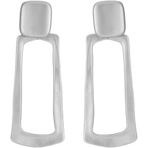 Matte Gold Silver Rectangle Hoop Clip On Earrings for Women Long Geometric Statement Clip Earrings for Women