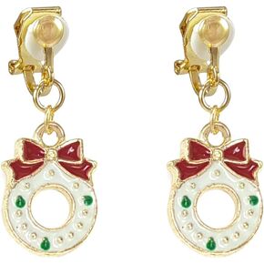 Clip On Christmas Earrings for Women Cute Christmas Tree Wreath Deer Bell Winter Dangle Earrings Non Piercing Xmas Drop Earrings Jewelry Set Gift