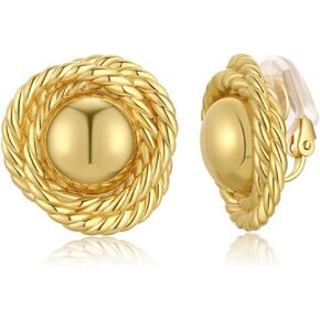 Clip On Earrings, 24K Chunky Women's Clip-on Earrings Gold Huggie Clips Trendy