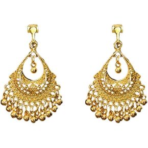 Vintage Indian Jhumka Jhumki Statement Clip On Earring Boho Ethnic for Women Bollywood Traditional Gypsy Bohemian Gold Small Balls Tassel Dangle Drop Earrings Festival Holiday Party Non Pierced Ears Jewelry Gifts