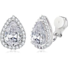 EVER FAITH Cubic Zirconia Wedding Clip On Earrings, Bridesmaids Gorgeous Teardrop Prong Setting Stud Earrings for Women