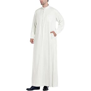 YAOHUOLE Men Islamic Caftan Thobe Big and Tall Kaftan with Pocket Mens Arab Thobe Men Kaftan Thobe