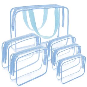 APREUTY Clear Makeup Bags, TSA Approved 6 Pcs Cosmetic Makeup Bags Set Clear PVC with Zipper Handle Portable Travel Luggage Pouch Airport Airline Vacation Organization (Clear)