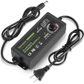 60W Power Supply Adjustable DC 3V ~ 12V 5A, Variable Universal Switching AC/DC Adapter with LED Display, 100V-240V AC to DC Converter with 5.5x2.1mm & 5.5x2.5mm, Variable Adapter for LED Strip Light