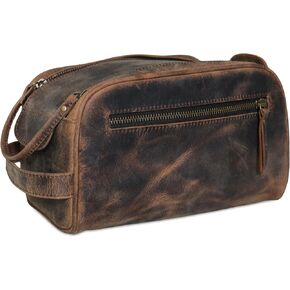 Premium Buffalo Leather Dopp Kit Toiletry Bag – Rustic Vintage Style Travel Organizer with Zipper Closure – Leather Shaving Bag for Men & Women and Spacious with Easy Carry Handle