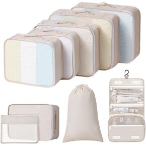 Packing Cubes for Travel - 9 Set Packing Cubes for Suitcase Large Travel Cubes Luggage Organizer Bags Set With Travel Laundry Bags/Shoe Bag/Toiletry Bag (Beige)