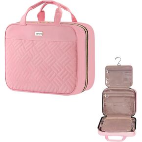 Large Toiletry Bag for Women with Hanging Hook, Portable Travel Makeup Cosmetic Organizer for Accessories, Shampoo, Full Sized Container, Toiletries (Large, Pink)