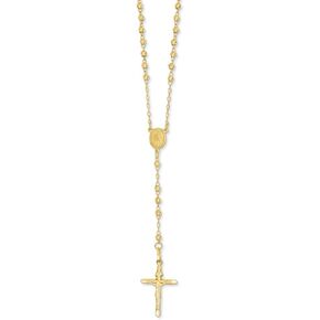 Solid 14K Yellow Gold Diamond-Cut 3mm Beaded Rosary Necklace in Saudi Arabia