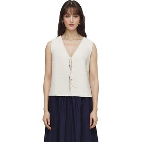 Vest Tops for Women Sleeveless Crochet Sweater Vest Knit Top Open Front Tie V-Neck Cardigan Work Tank Top Y2K Clothes