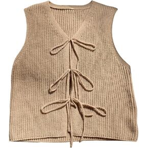 Verdusa Women's Plus Size Bow Tie Front Sweater Vests Sleeveless V Neck Knitted Cardigan Outwear