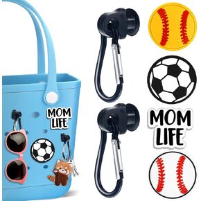 6Pcs Sports Ball Momlife Charms Hook Holder for Bogg Bag Accessories Tote Beach Bag Decoration Charms Hook Set Baseball Softball Soccer Bogg Bag Charms Bits Rubber Beach Bag Accessories for Sports Mom