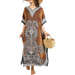 Women African Kaftan Maxi Swimsuit Beach Cover Up Nightwear Loungewear Casual Dress Ladies Dashiki Caftan Free Size…