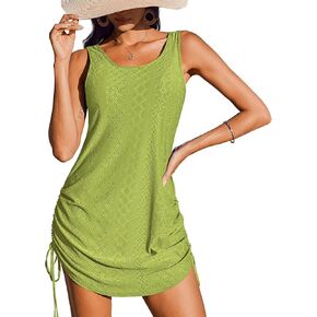 AI'MAGE Bathing Suit Cover Up for Women Crochet Hollow Out Sleeveless Swimsuit Coverup Drawstring Tank Dress S-XXL in Saudi Arabia