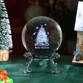 2.3in 3D Christmas Tree and Santa Claus Crystal Ball Glass Craft Sphere Christmas Decor Gift Ornament