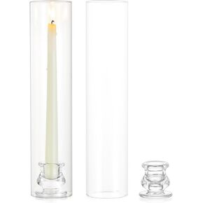 Inweder Hurricane Taper Candle Holders Glass: 2 Pcs Hurricane Candlestick Holder Tapered Candlestick Holders with 12" Tall Windproof Glass Cover Clear Candlestick Holder for Wedding Fireplace